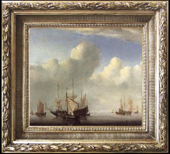 framed  VELDE, Willem van de, the Younger A Dutch Ship Coming to Anchor and Another Under Sail, Ta021s